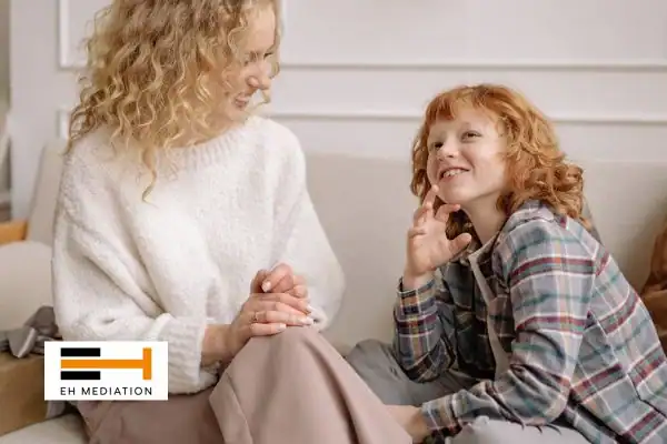 Happy mother and child after sorting child arrangements mediation Hatfield